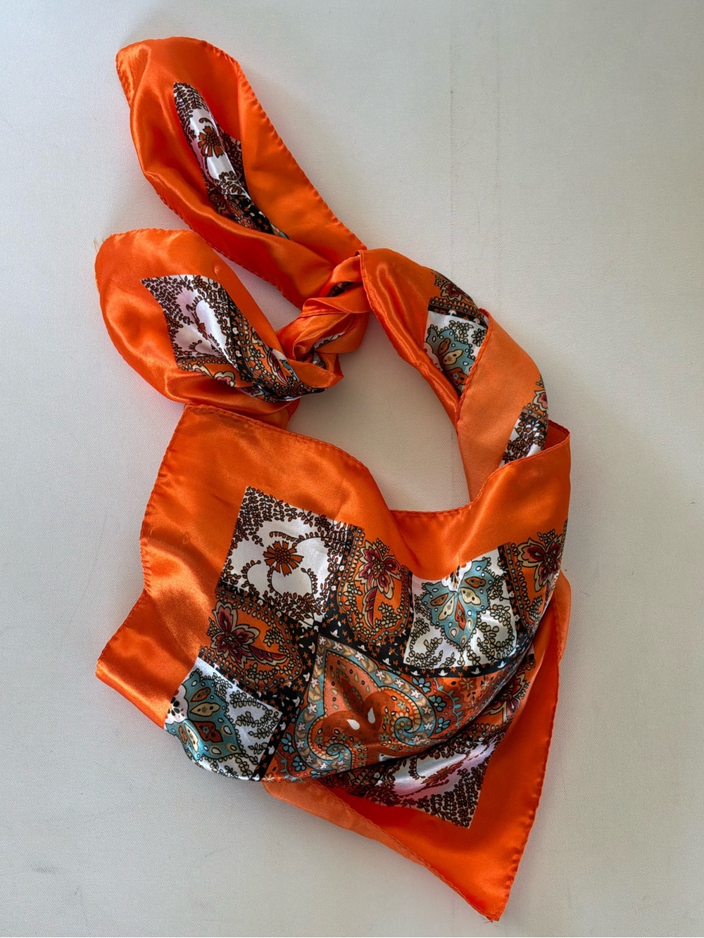 Orange Paisley Satin Neck Scarf